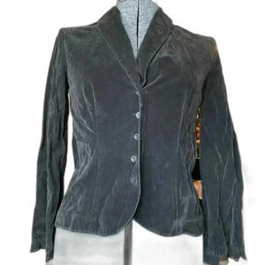 J. Jill Black Soft Corduroy Ruffled Cuff Button Front Blazer Jacket Coat Size 4P